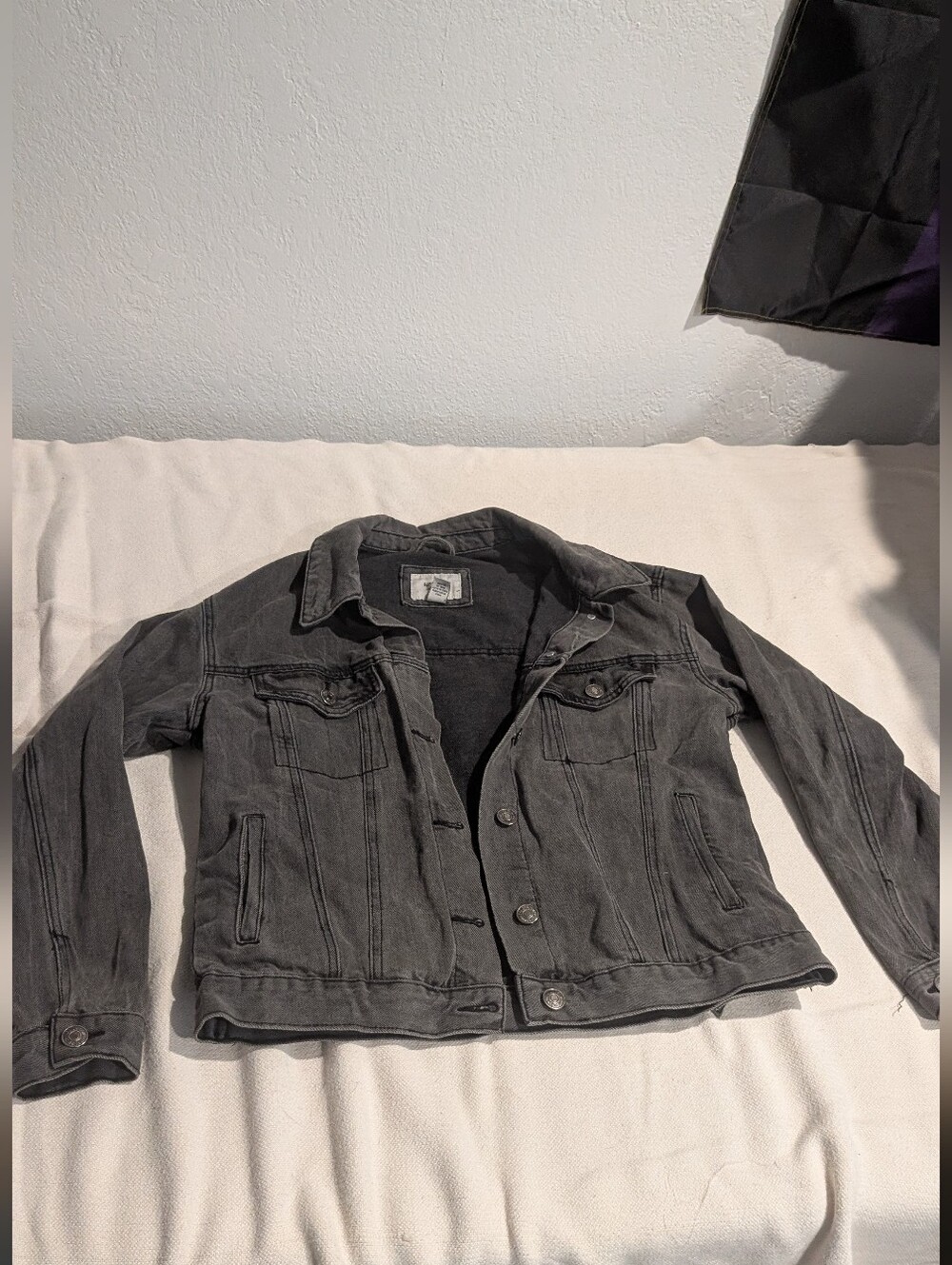 Washed Grey/Black Denim Jacket - Women